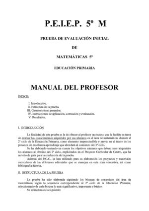 Evaluación Inicial de 5º de Educación Primaria de Matemáticas
