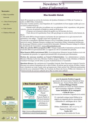 Newsletter 3 Avril 2011