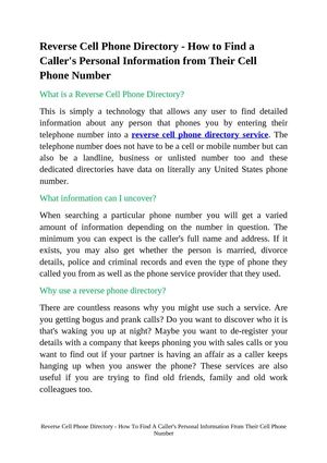 Reverse Cell Phone Directory - How To Find A Caller's Personal Information From Their Cell Phone Number