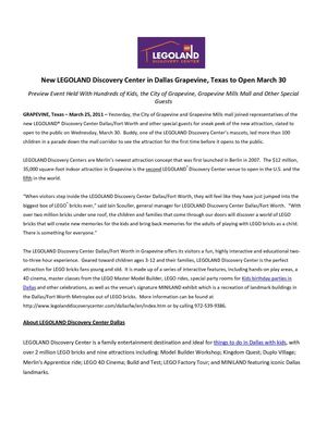 New LEGOLAND Discovery Center in Dallas Grapevine, Texas to Open March 30