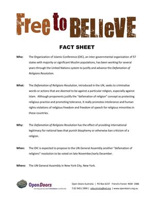 Free to Believe Fact Sheet, Open Door
