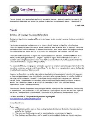 UK Open Doors Email Alert, April 8, 2011