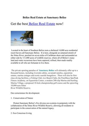Belize Real Estate at Sanctuary Belize