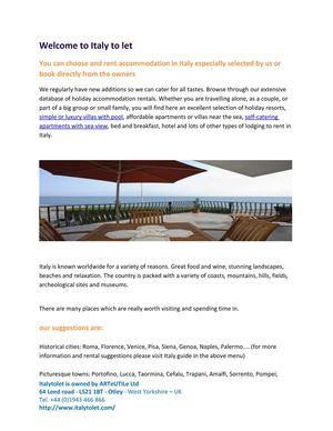 holiday accommodation rentals and Self Catering Apartments in Italy
