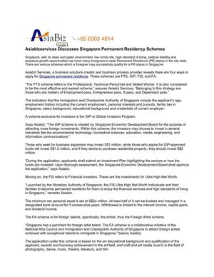 Asiabizservices Discusses Singapore Permanent Residency Schemes