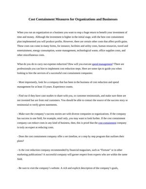 Cost Containment Measures for Organizations and Businesses