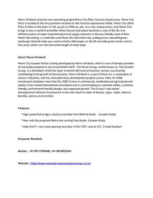 Wave City Plots Yamuna Expressway, +91-9810022441, Wave City Villas Greater Noida