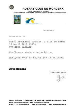 REUNION DU 19 AVRIL   2011