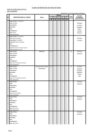 Cuadro de Horas - para 2 secciones por grado