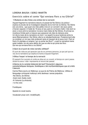 Exercicis sobre el conte “Qui enviava flors a na Glòria?”