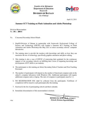 Summer ICT Training on Flash Animation and Adobe Photoshop 