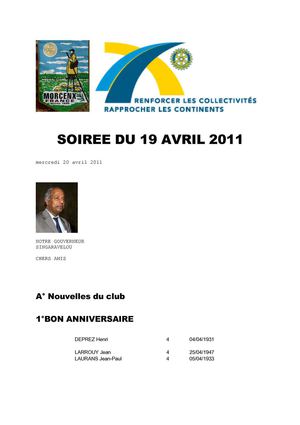 MOT DU PRESIDENT DU 19 AVRIL 2011