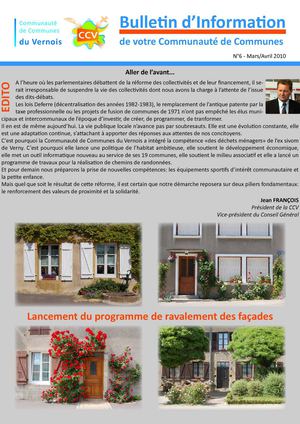 Communauté de Communes du Vernois - Bulletin d'information n°6 Mars/Avril 2010