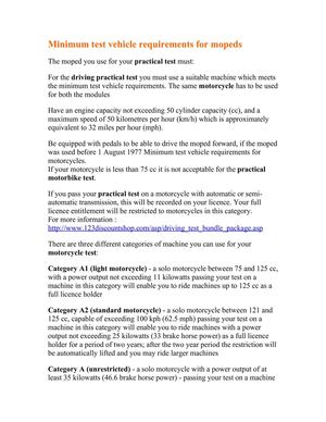 Driving test: Minimum test vehicle requirements for mopeds
