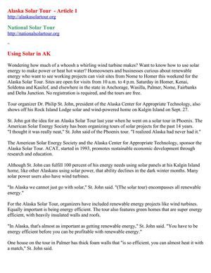 Articles on Alaska Solar Homes Tours