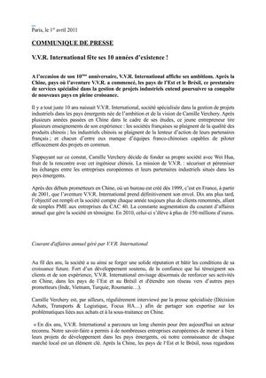 V.V.R. INTERNATIONAL fête ses 10 ans