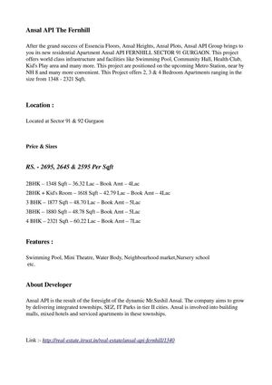 Ansal Fernhill Gurgaon call @ 9310603315