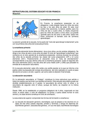 Estructura del sistema educativo en Francia (resumen)
