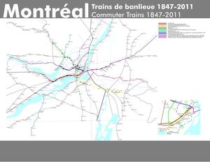 Histoire de trains de banlieue dans la région de Montréal Cartres 1847-2011