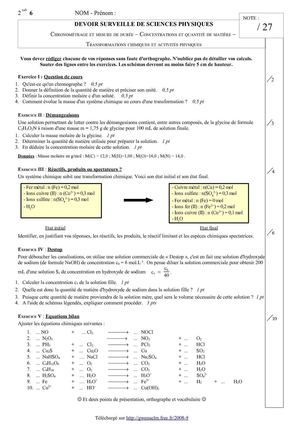 DS 4 - Seconde - Chronométrage et mesure de durée – Concentrations et quantité de matière – Transformations chimiques et activités physiques