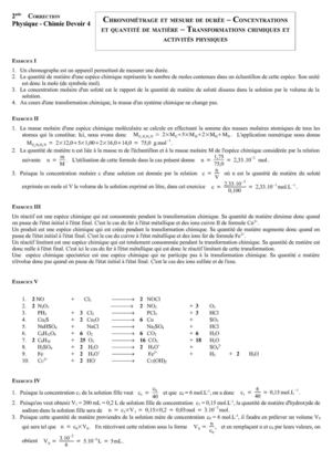 DS 4 - Seconde - Chronométrage et mesure de durée – Concentrations et quantité de matière – Transformations chimiques et activités physiques (Corrigé)
