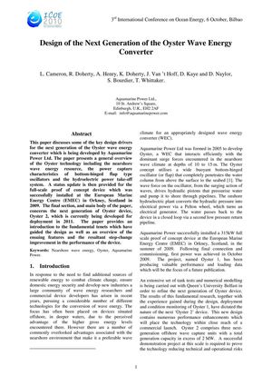 Aquamarine Power - Design of the next generation of the Oyster wave energy converter