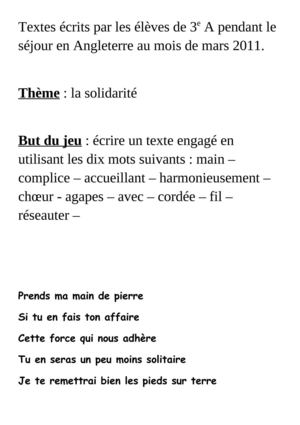 "Dis-moi dix mots" autour de la solidarité