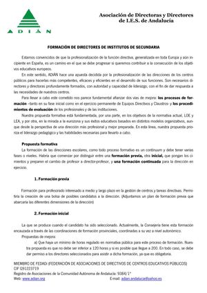 Propuesta sobre la Formación de Directores de Institutos de Secundaria