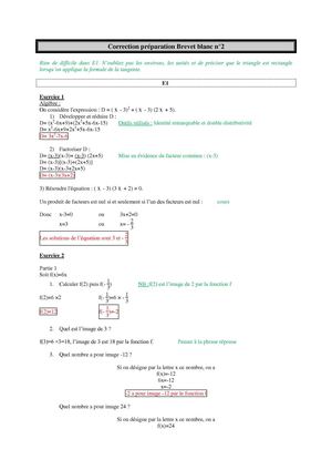 Correction E1 préparation Brevet blanc n°2 