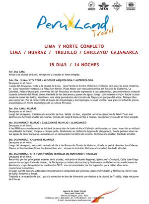 LIMA NORTE LIMA HUARAZ TRUJILLO CHICLAYO CAJAMARCA 15DIAS 14NOCHES