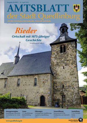 Amtsblatt 04/2011 der Stadt Quedlinburg mit den Ortschaften Bad Suderode, Gernrode und Rieder Ausgabe 04/2011 30. April 2011 