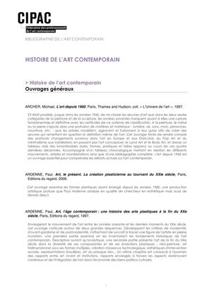 bibliographie Histoire art contemporain