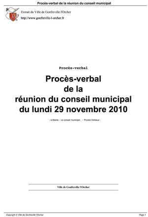Conseil Municipal du 29 novembre 2010