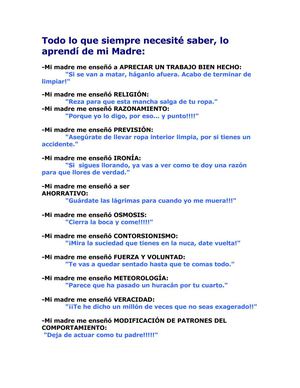 Todo lo que siempre necesité saber, lo aprendí de mi Madre.