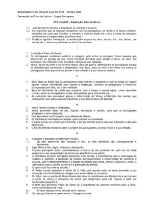 Ficha de leitura - Os Lusíadas  - adaptação de João de Barros (correcção)