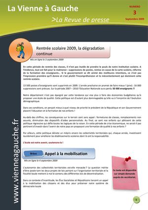 Revue de presse Vienne à Gauche n°3_septembre 2009