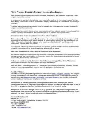 Rikvin Provides Singapore Company Incorporation Services
