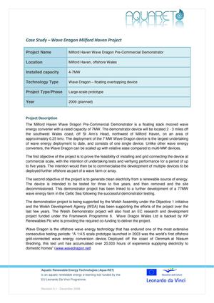 Milford Haven Project, Wave Dragon Case Study