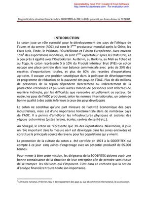 Diagnostic Financier de la SODEFITEX 2001-2004