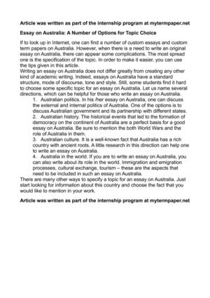 Calamo Essay On Australia A Number Of Options For Topic Choice Essay On Australia A Number Of Options For Topic Choice Taking An Online Class also Business Essay Sample Custom Essay Papers