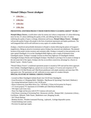 Resale Price Size Location Of Flats In Nirmal Chhaya Tower Zirakpur >> 9356667007