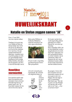 Huwelijkskrant van Natalie en Stefan