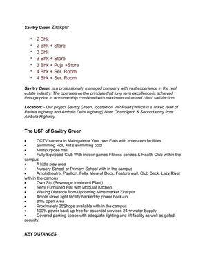 2 3 4 2 Bhk + store, 3 Bhk + Puja+ Store, 4+ Ser. Flats In Savitry Green Zirakpur >> 9356667007