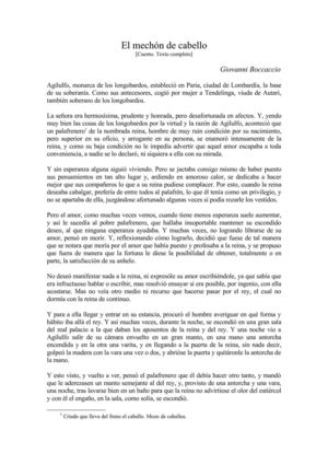 El mechón de cabello, un cuento de Bocaccio