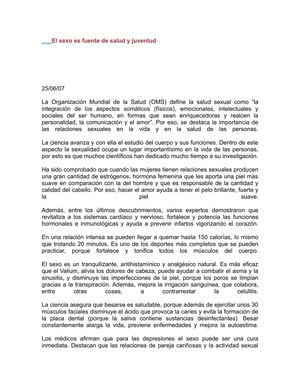El sexo es fuente de salud y juventud
