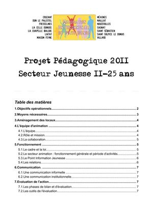Projet Pédagogique 2011