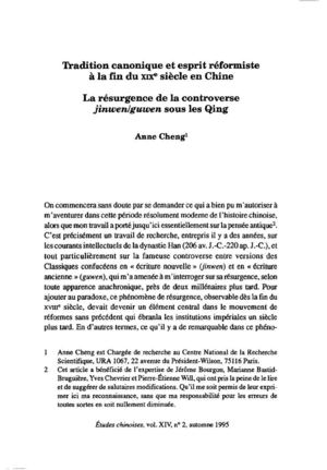 Tradition canonique et esprit réformiste à la fin du XIXe  siècle en Chine
