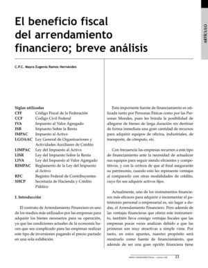 El beneficio fiscal del arrendamiento financiero; breve análisis