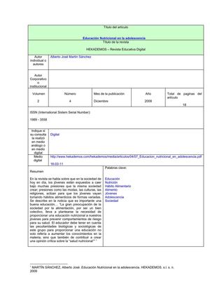 Educación Nutricional en la adolescencia