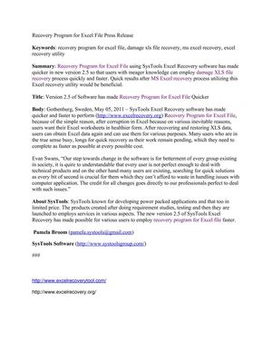 Version 2.5 of Software has made Recovery Program for Excel File Quicker 